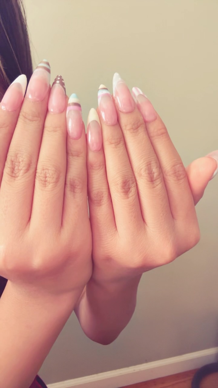 Soft pastel French tip custom nails by Yuri Nails